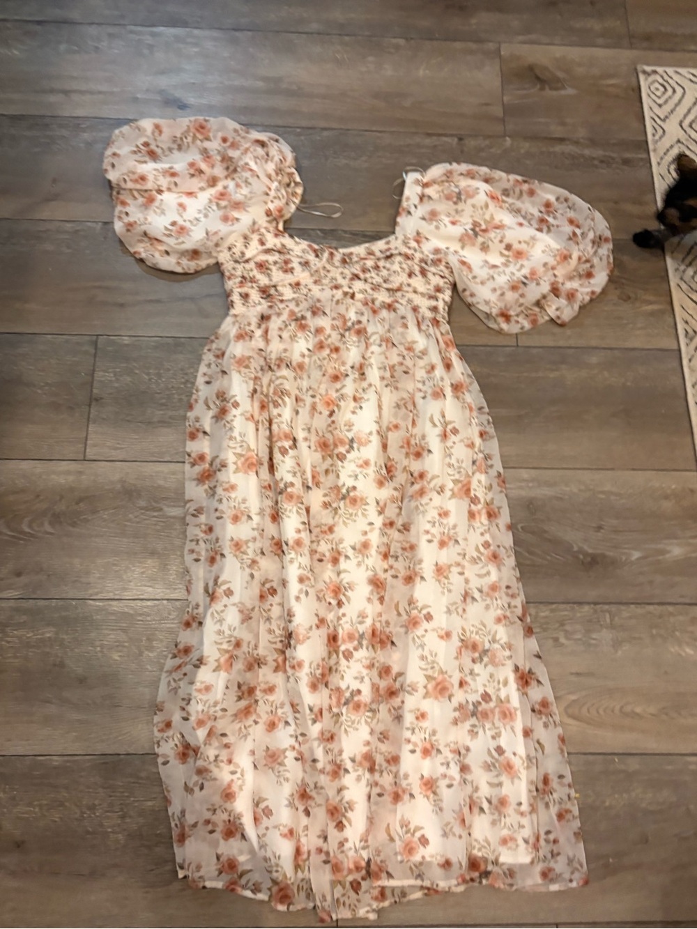 Worth Floral Smocked Midi Dress - Cream & Peach Floral